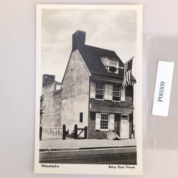 1938 Postcard Birthplace of Old Glory Betsy Ross American Flag Philadelphia RPPC - Picture 1 of 2